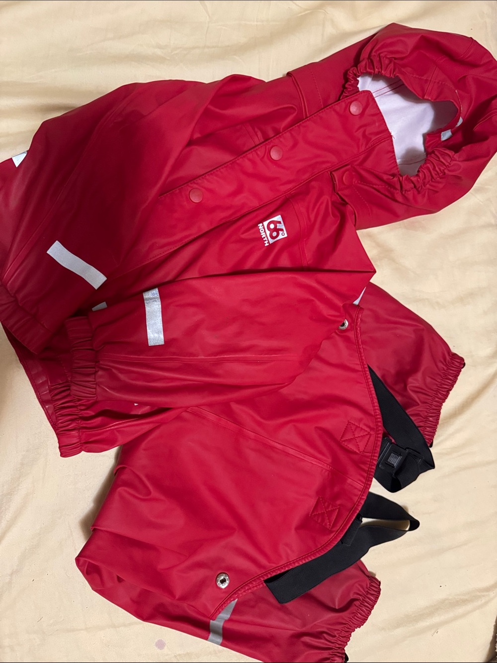66 North Red Waterproof Rain Coat Jacket and Rain Bibs Pants 12-18 Months 86 cm
